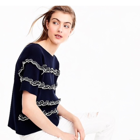 J. crew navy ruffle boatneck sweater M - Picture 3 of 8